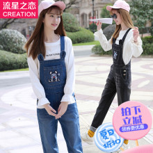 少女韩版休闲牛仔背带裤子2018春秋季长裤新款初中学生春装连体裤图片