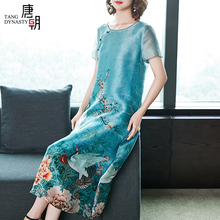 唐朝重磅真丝连衣裙女中长款2019新款大牌复古桑蚕丝短袖改良旗袍图片