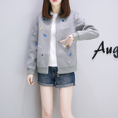 短外套女2018新款女装春秋季刺绣短款休闲棒球服韩版针织开衫潮商品大图