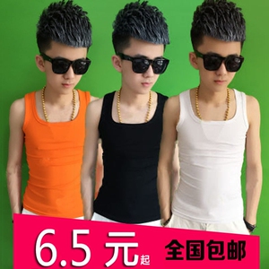 青年纯棉夏天跨栏吊带方领二道背心修身型潮紧身韩版全棉两根筋男