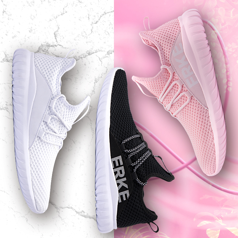 ERKE Women's Shoes 2019 Autumn New Leisure Mesh Breathable Sneakers Women's Small White Shoes Running Shoes