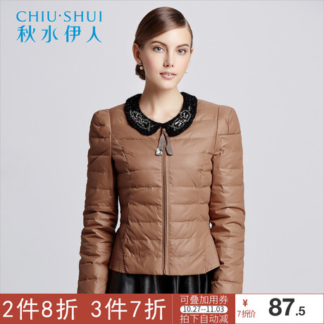 秋水伊人2018新款冬装羽绒服短款荷叶边修身长袖F1139商品大图