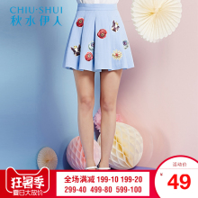 秋水伊人2018夏装贴布印花甜美高腰百褶裙半身裙动物图案短裙E080图片