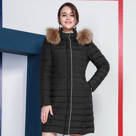 秋水伊人冬装新品女装貉子毛领修身保暖羽绒服外套上衣F547商品大图