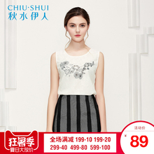 秋水伊人2018夏装新品女装时尚浪漫印花蕾丝无袖圆领背心上衣H920图片