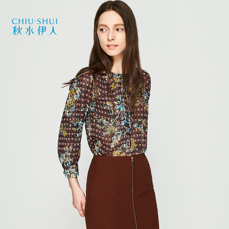 秋水伊人2018夏秋装新品女装印花宽松女上衣J392商品大图
