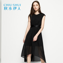 秋水伊人2018夏装新品女装交叉腰带拼接修身显瘦连衣裙J344图片