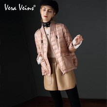 Vera Veins轻薄宽松短款鸭绒外套2018秋冬女装新款罗纹立领羽绒服图片