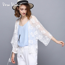 Vera Veins度假系 2018春夏新款桑蚕丝刺绣防晒空调衫女真丝外披