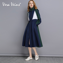 Vera Veins2018秋季新款女装中长款过膝运动风长袖连帽风衣外套图片
