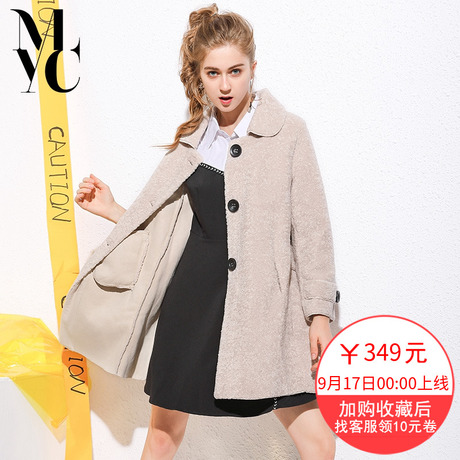 外套女中长款2018秋冬新款女装韩版百搭宽松加厚皮草风衣外套大衣商品大图
