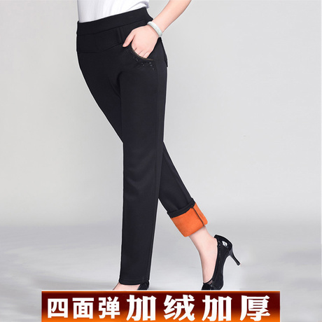 中老年女裤加绒加厚打底裤外穿秋冬装妈妈裤中年女裤显瘦裤小脚裤商品大图