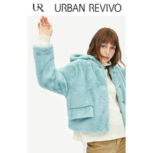 UR2018秋冬新品青春女装时尚绒面拉链帽领短外套YU43S1BN2001图片