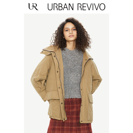 UR2018秋冬新品女装时尚格调翻领口袋中长外套WH42S1LE2001商品大图