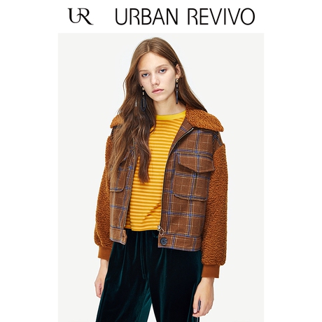 UR2018秋冬新品青春女装潮流格调经典格纹拼接外套YV42S1BE2002商品大图