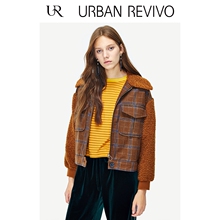 UR2018秋冬新品青春女装潮流格调经典格纹拼接外套YV42S1BE2002图片
