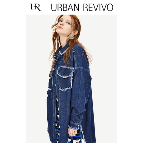 UR2018秋冬新品青春女装弧边搭配车线口袋牛仔外套YV38RBJN2001商品大图