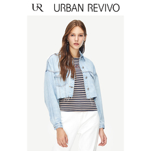 UR2018秋冬新品青春女装复古短款翻领流苏牛仔外套YL34SBJN2001图片