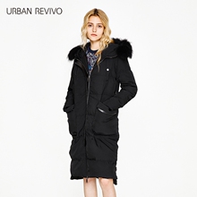 UR2017秋冬新品女士女装毛绒中长款拉链羽绒服外套WE45R1KN2001图片