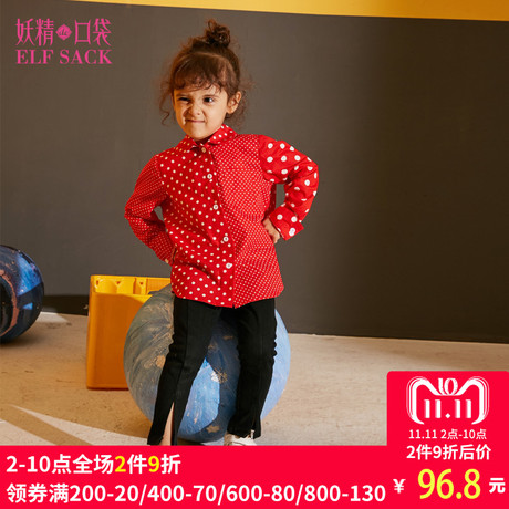 妖精的口袋旗舰店冬季新款童装亲子装波点宽松娃娃领不对称衬衫女商品大图