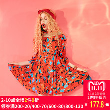 妖精的口袋旗舰店夏季新款韩版复古网纱拼接趣味印花连衣裙女宽松图片
