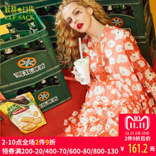 妖精的口袋旗舰店夏装女2018新款流苏V领雪纺收腰连衣裙短裙子图片
