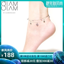 优雅双层紫色小球铃铛脚链女性感夏季韩版简约人造水晶日韩配饰品