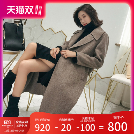 2018秋冬新款阿尔巴卡双面呢大衣女装中长款修身羊绒毛呢外套收腰商品大图