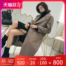 2018秋冬新款阿尔巴卡双面呢大衣女装中长款修身羊绒毛呢外套收腰图片