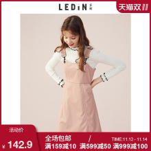乐町2018秋装新款女高腰背带皮裙修身连衣裙复古气质ins超火短裙图片