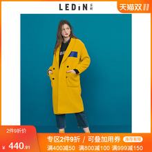 乐町长款黄色大衣2018冬装新款女复古时尚流行气质学生毛呢外套图片