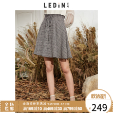 乐町ins超火复古英伦格纹学院风百搭2018年新款绑带装饰半身A字裙图片