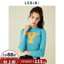 乐町套头线衫2018夏季新款女装字母贴布宽松毛针织衫chic薄款上衣图片