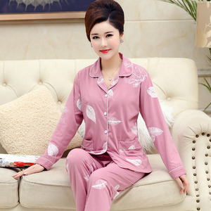 春秋季睡衣女秋长袖纯棉中老年老人妈妈中年加大码全棉家居服套装
