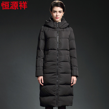 恒源祥2017保暖冬装加长款大衣白鸭绒女装直筒羽绒服过膝妈妈外套商品大图
