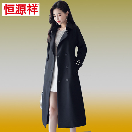 恒源祥2018新款女装春装加长款过膝修身高腰显瘦风衣薄款大衣韩版商品大图