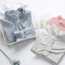 女装韩版木耳边衬衣小清新长袖百搭衬衫2018秋冬新品花边领上衣女图片