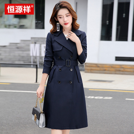 恒源祥秋装女2017新款气质显瘦港风长款风衣女过膝外套女春秋商品大图