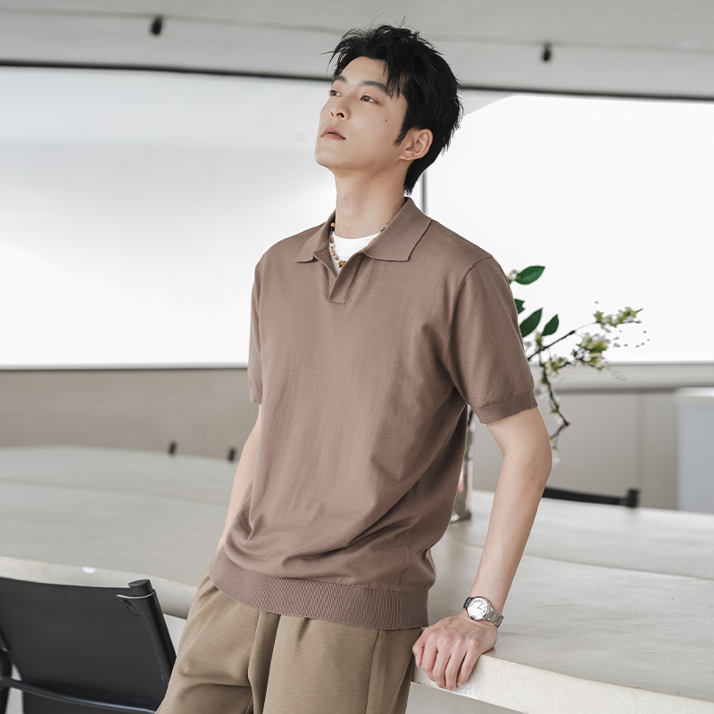 【清仓】九六致夏季纯色轻熟风针织V领Polo衫男商务通勤翻领T恤