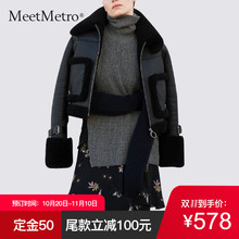 MeetMetro皮草外套女装冬季2018新款大毛领短款时尚皮毛一体大衣图片