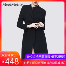 MeetMetro风衣秋冬女装2018新款中长款气质修身显瘦黑色外套大衣图片