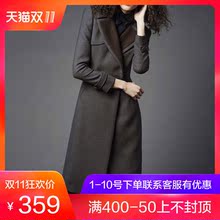 2018秋冬新款女装千鸟格子毛呢外套女中长款欧美收腰修身毛呢大衣图片