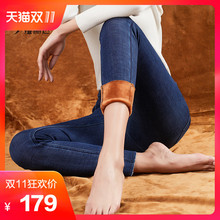 娅丽达加绒牛仔裤女2018新款高腰加厚保暖冬季韩版显瘦紧身小脚裤图片
