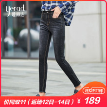 娅丽达女裤黑色加绒牛仔裤女2018新款冬季加厚韩版显瘦小脚裤长裤图片