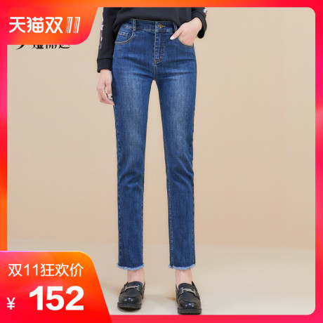 娅丽达女裤原宿直筒牛仔裤女秋冬2018新款韩版宽松加绒小直筒长裤商品大图