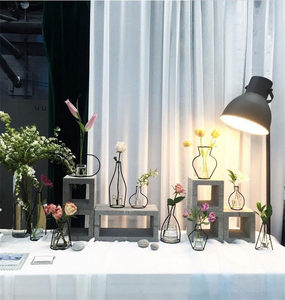 风物札记北欧极简约线条铁艺抽象花瓶花器黑色几何造型花插