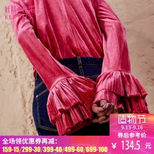 妖精的口袋旗舰店秋装新款显瘦打底衫堆堆领纯色长袖T恤女734172图片