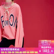 妖精的口袋2018秋装新款宽松运动休闲印花V领系带长袖T恤女734082图片