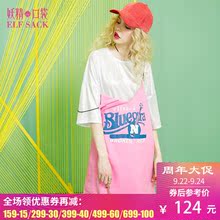 妖精的口袋夏装新款欧美宽松字母印花吊带连衣裙女图片