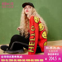 妖精的口袋旗舰店秋装新款印花宽松套头打底衫小高领毛衣女739089图片